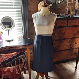 Talbots Navy and White Sleeveless Dress with Contrast Waistband